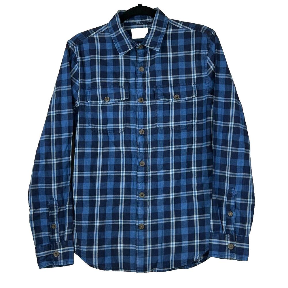 Mutual Weave Dress Shirt Mens Small Blue Plaid Button Up Long Sleeve‎ Pockets